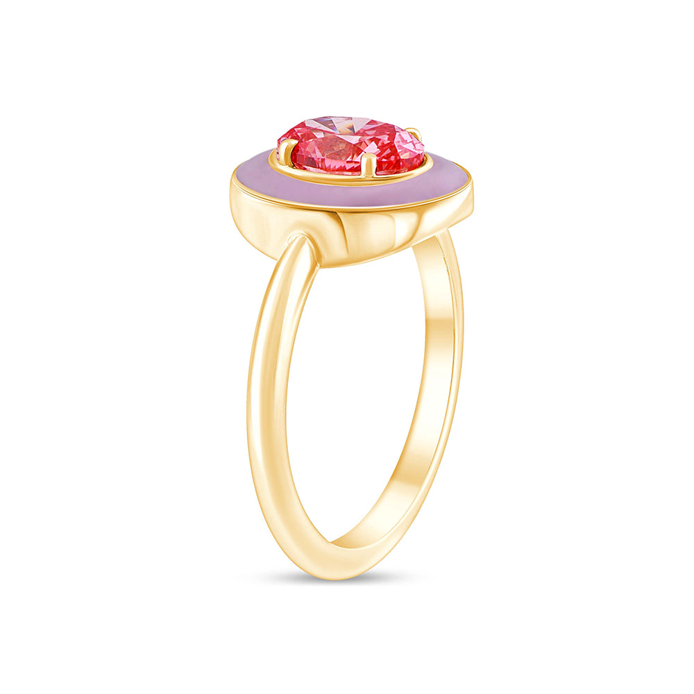 OvalCut Enamel Halo Pink Diamond Solitaire Ring