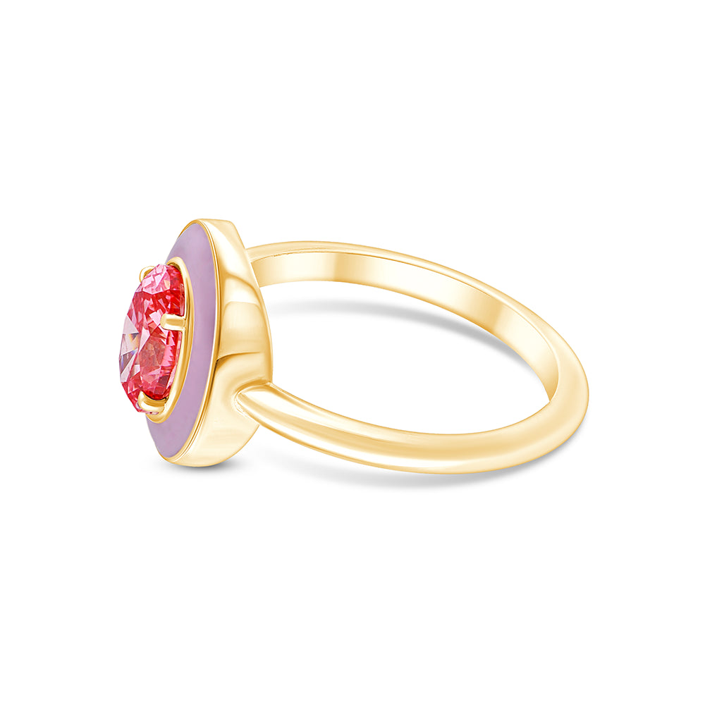 OvalCut Enamel Halo Pink Diamond Solitaire Ring