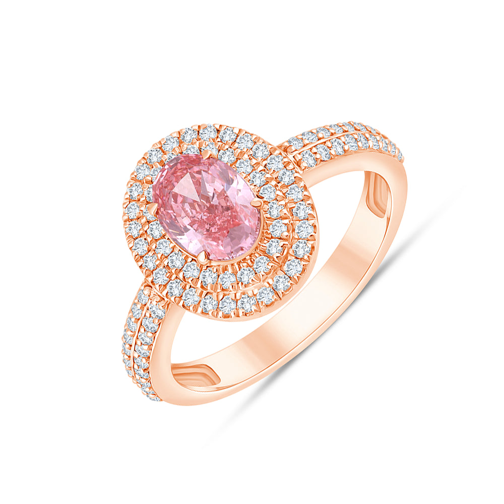 OvalCut Double Halo Pink Diamond Ring