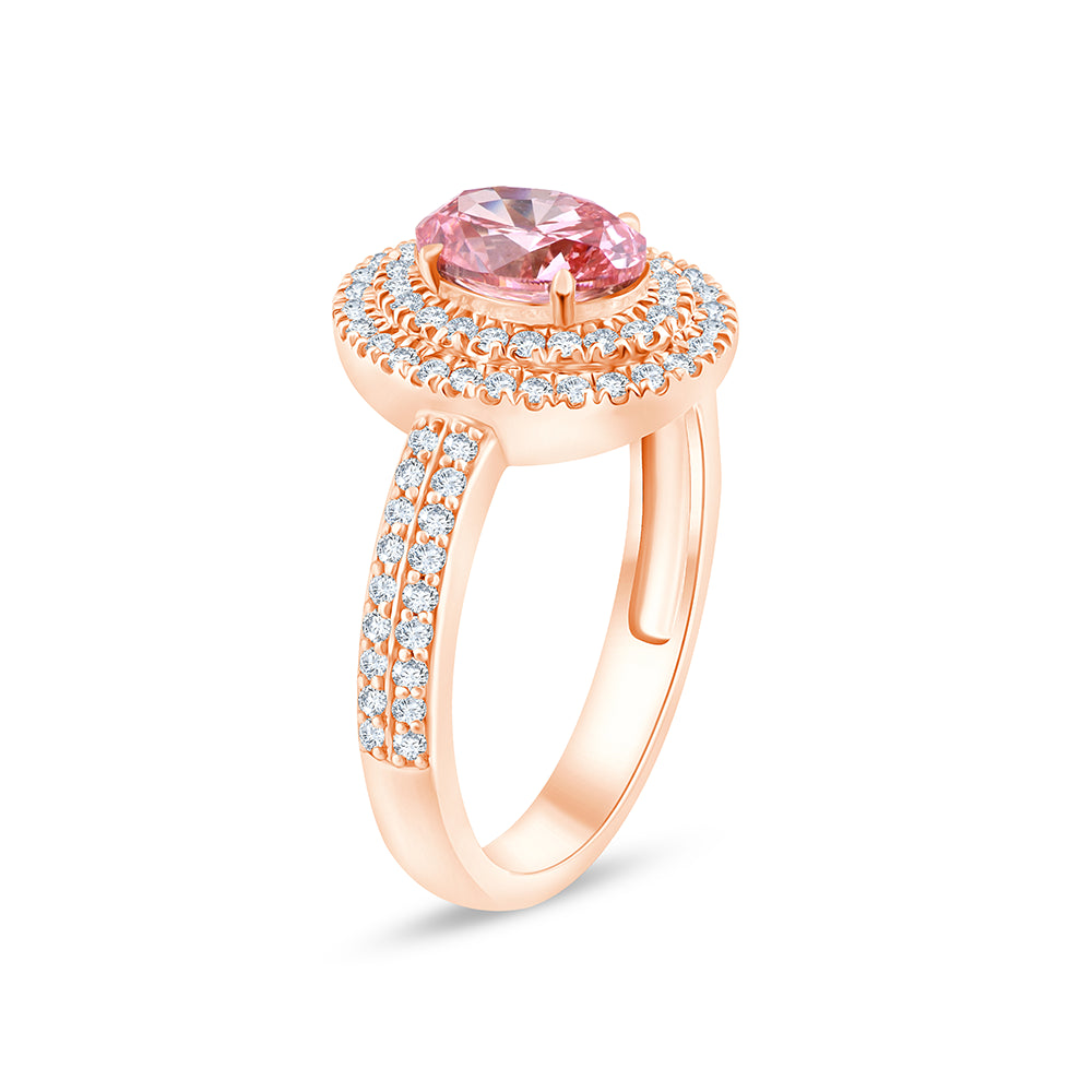 OvalCut Double Halo Pink Diamond Ring
