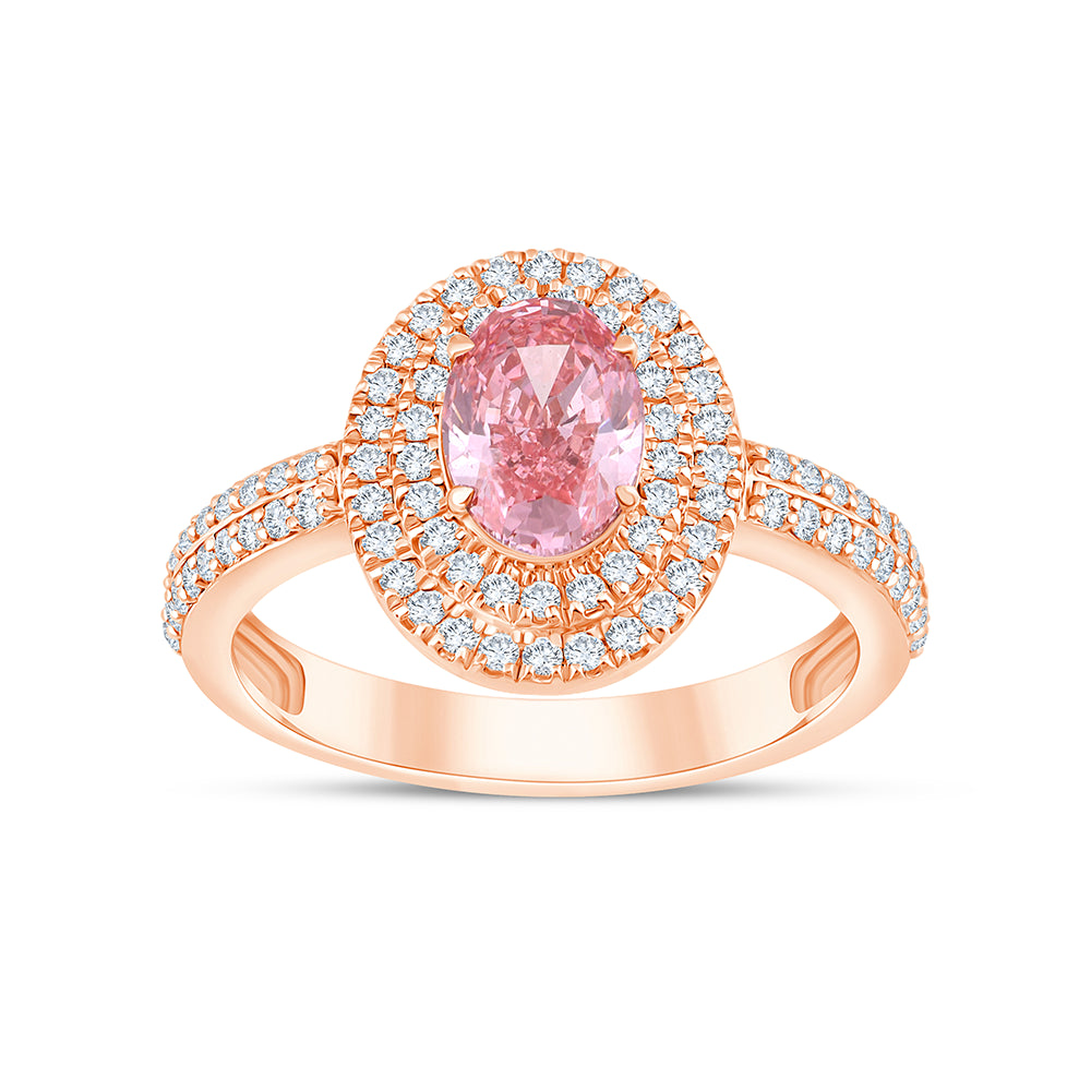 OvalCut Double Halo Pink Diamond Ring