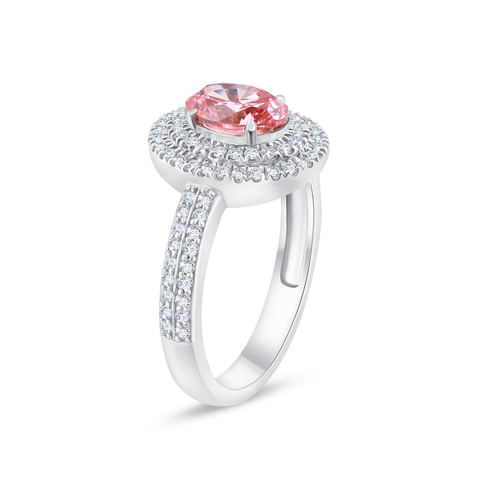 OvalCut Double Halo Pink Diamond Ring