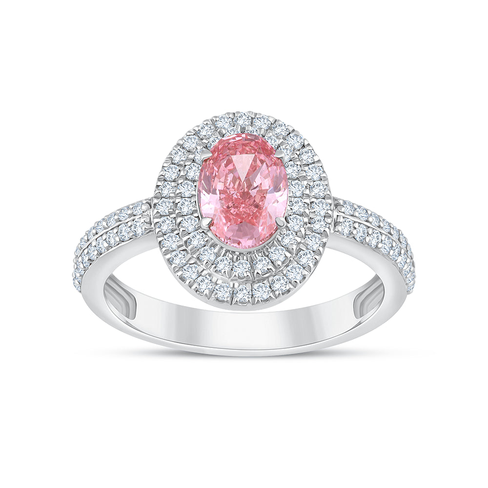OvalCut Double Halo Pink Diamond Ring