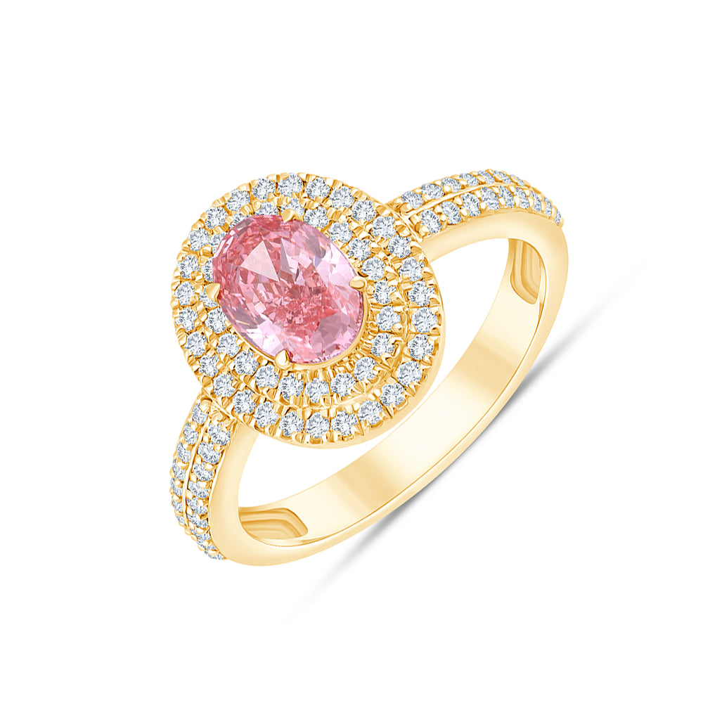 OvalCut Double Halo Pink Diamond Ring