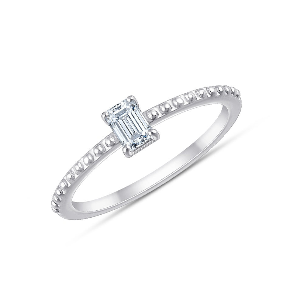 EmeraldCut Beaded Band Solitaire Ring