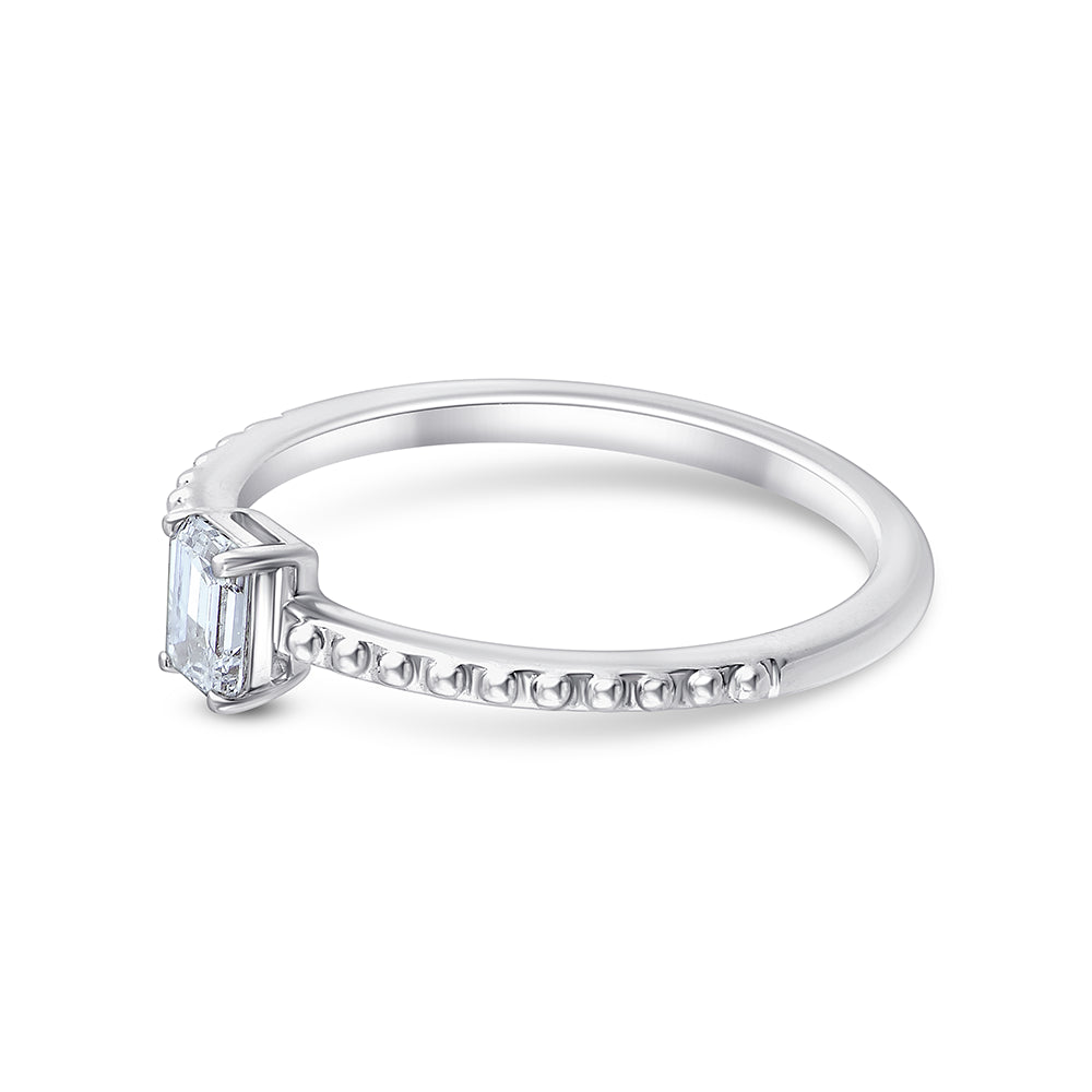EmeraldCut Beaded Band Solitaire Ring
