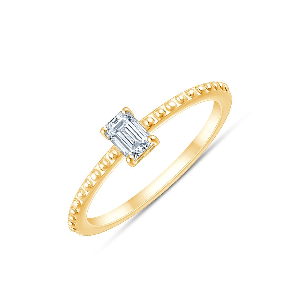 EmeraldCut Beaded Band Solitaire Ring