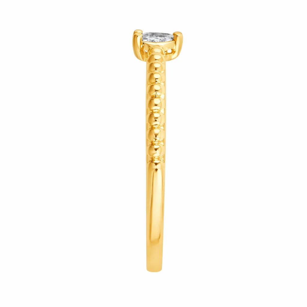 EmeraldCut Beaded Band Solitaire Ring