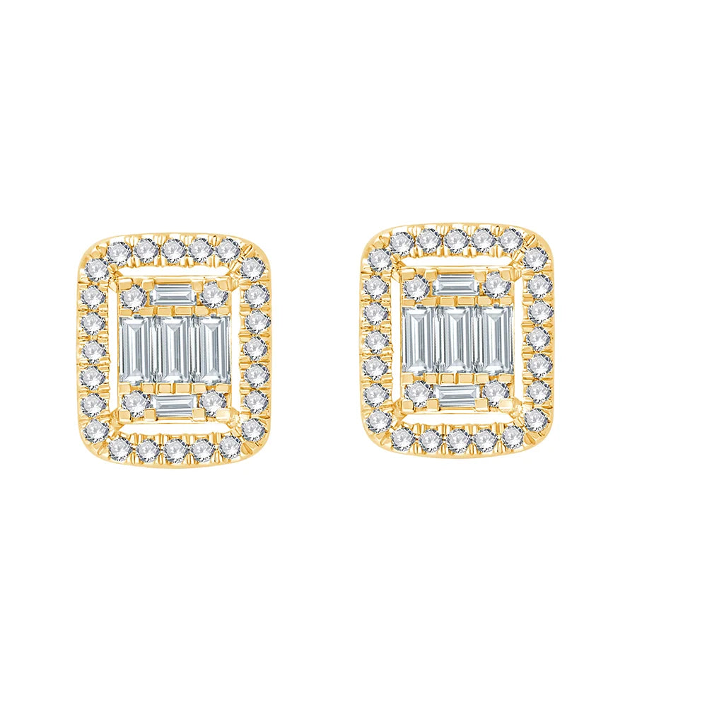 Baguette Cut Halo Stud Earrings