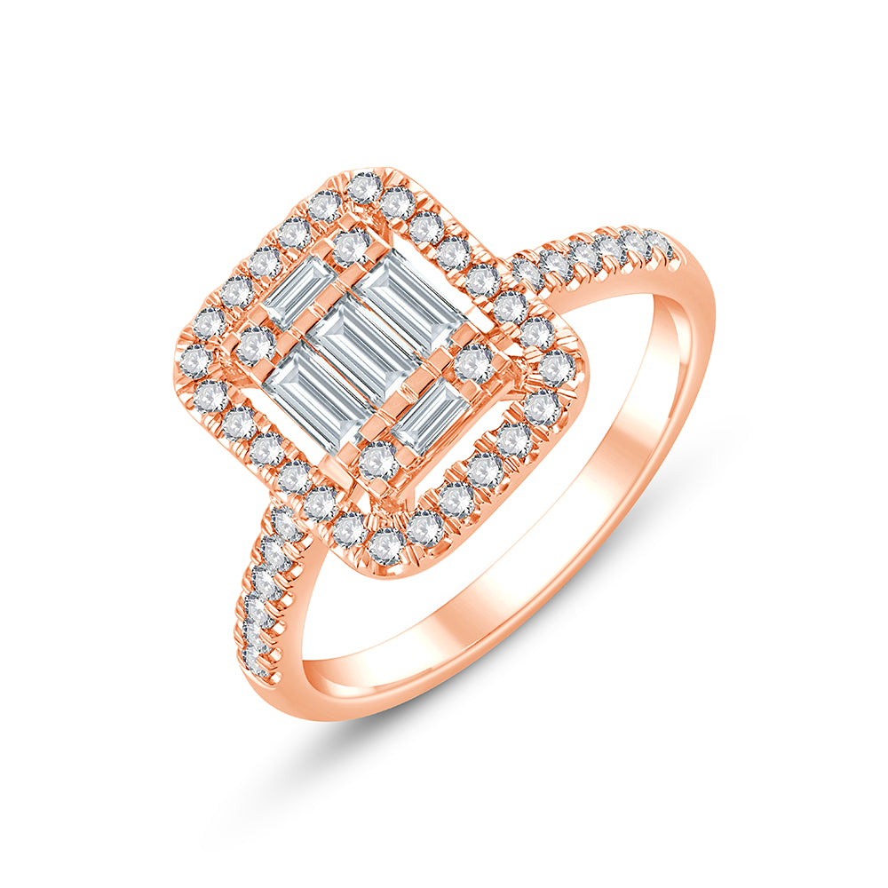Baguette Cut Accented Halo Ring
