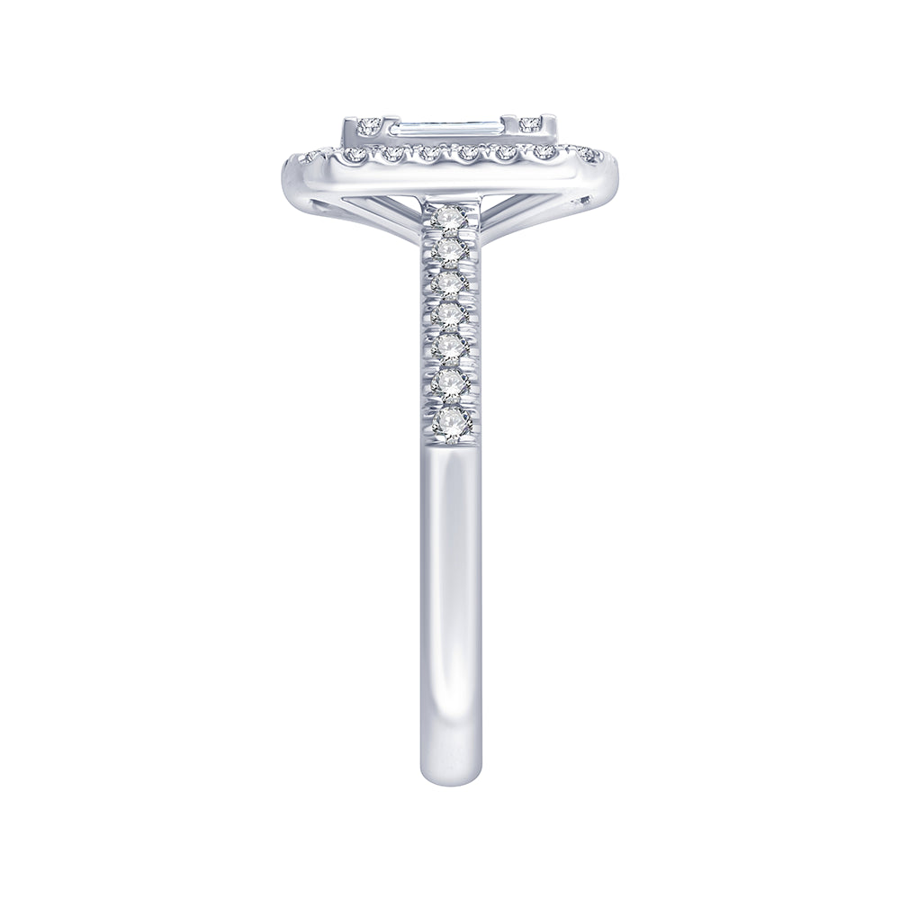 Baguette Cut Accented Halo Ring