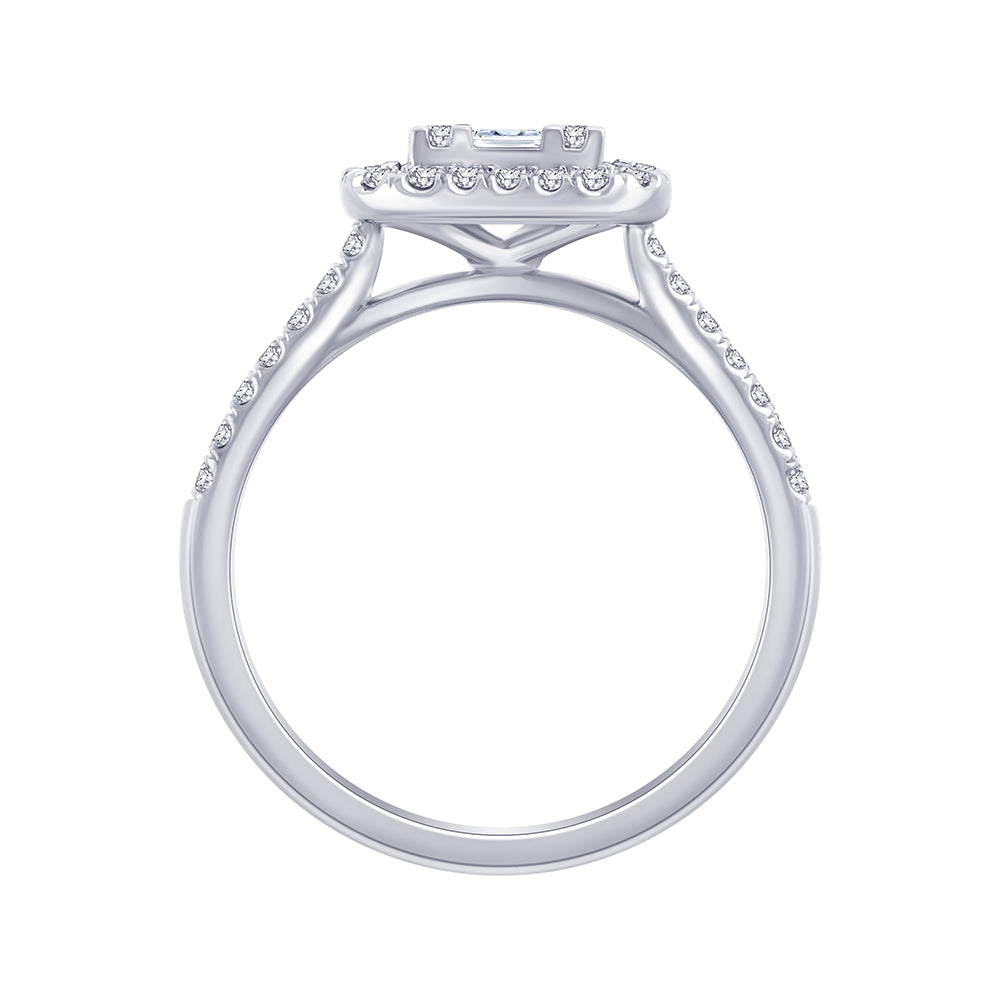 Baguette Cut Accented Halo Ring