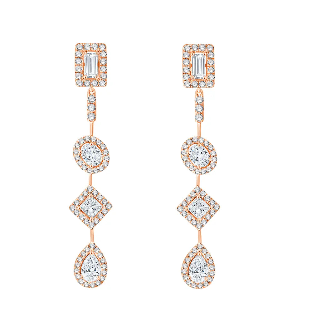 Mixed Cut Halo Drop Earrings