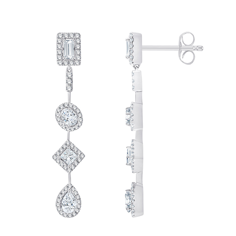 Mixed Cut Halo Drop Earrings