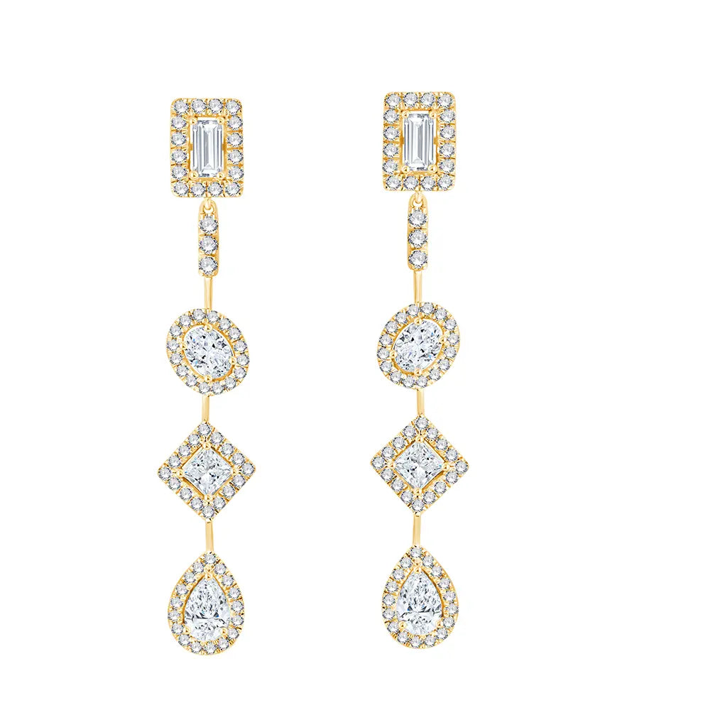 Mixed Cut Halo Drop Earrings