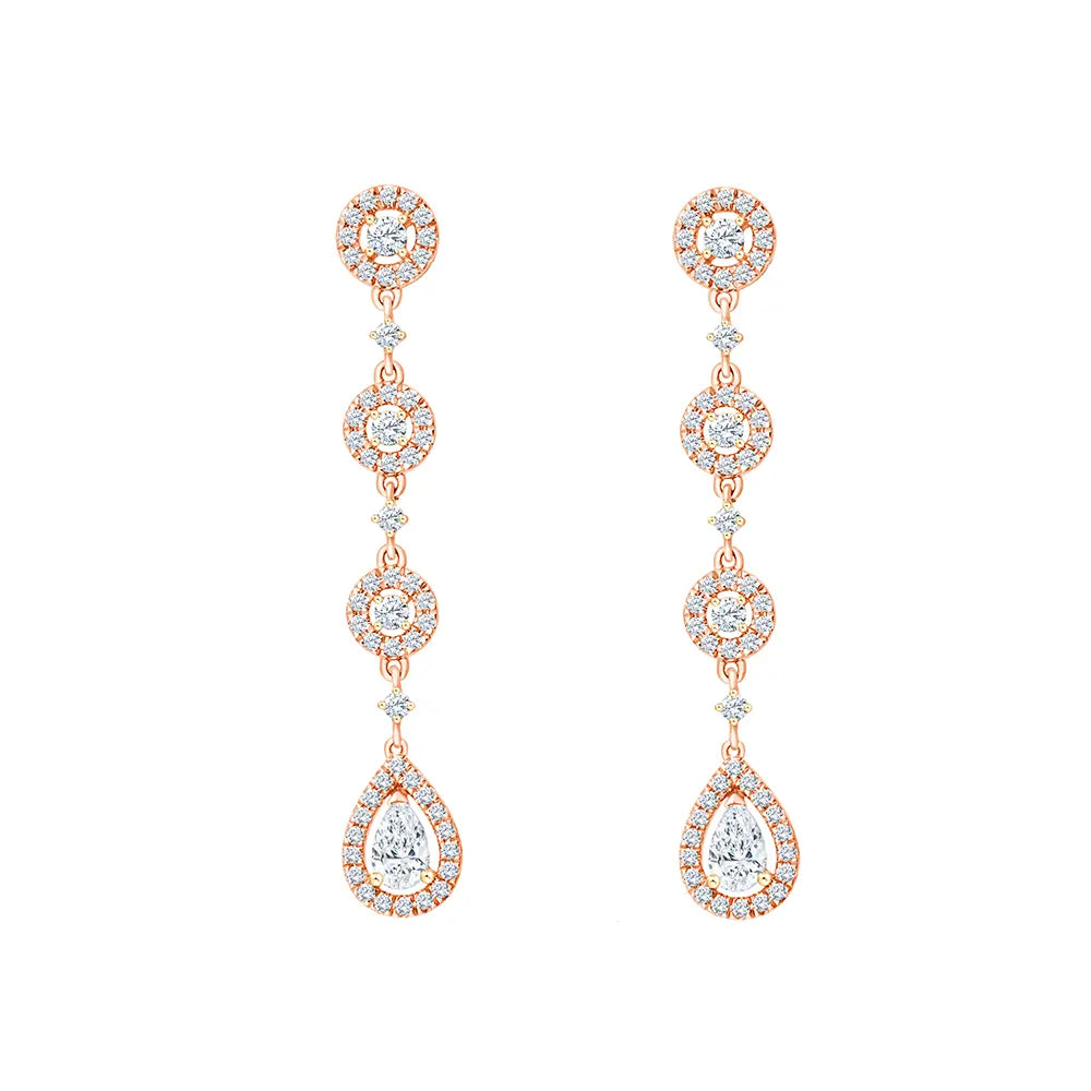 Brilliant and Pear Cut Halo Drop Earrings