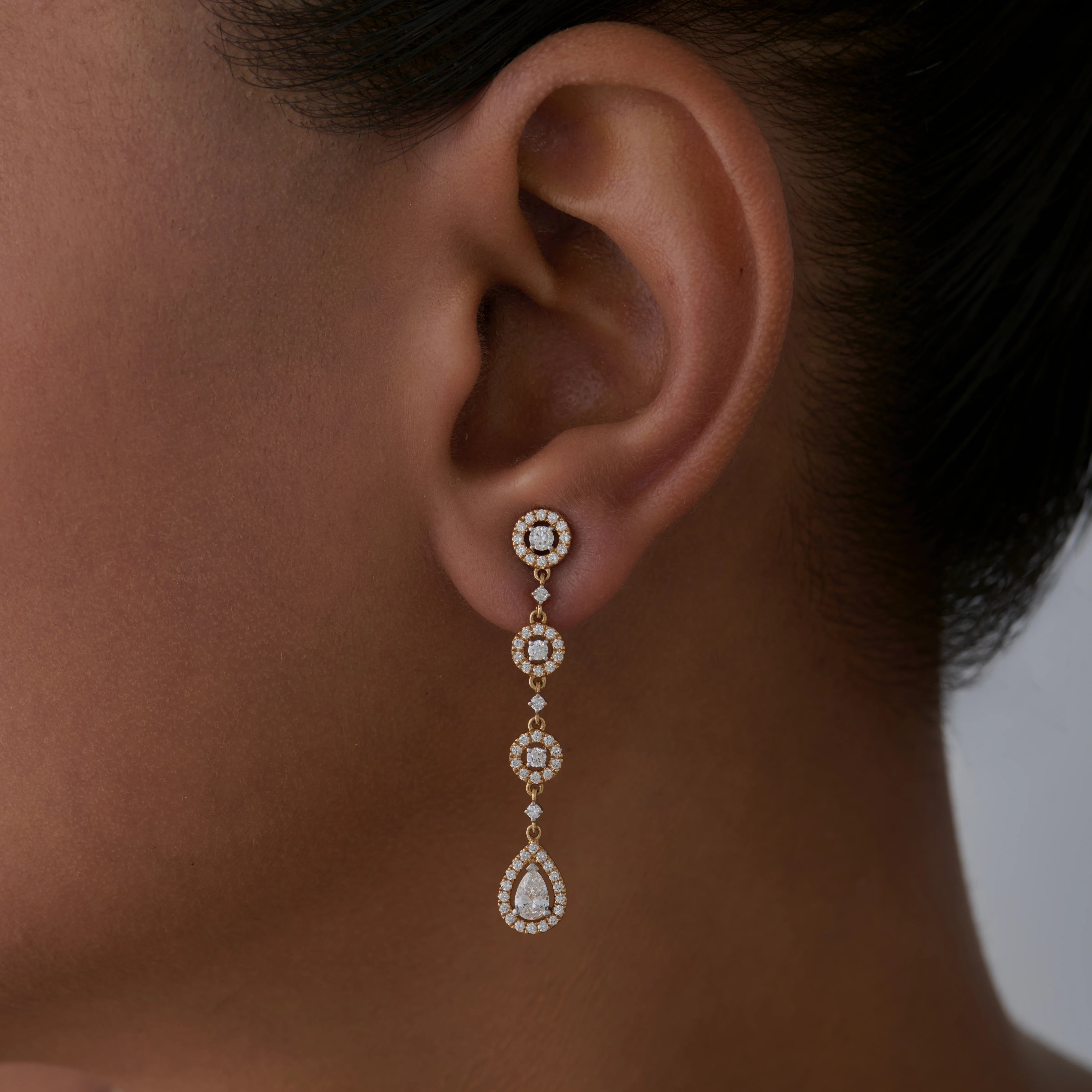 Brilliant and Pear Cut Halo Drop Earrings