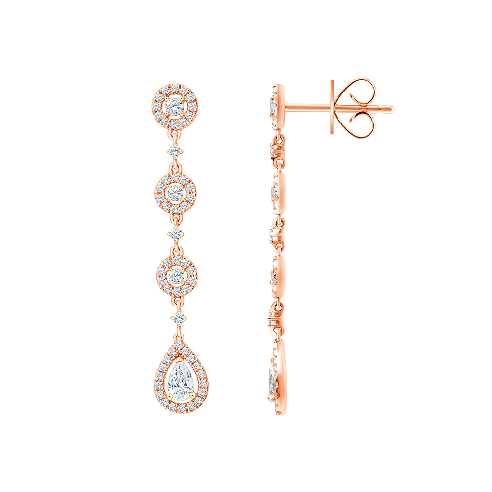 Brilliant and Pear Cut Halo Drop Earrings