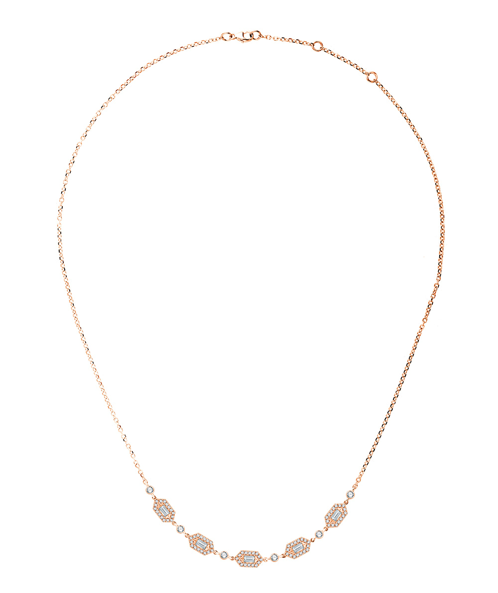 Baguette Cut Halo Station Pendant