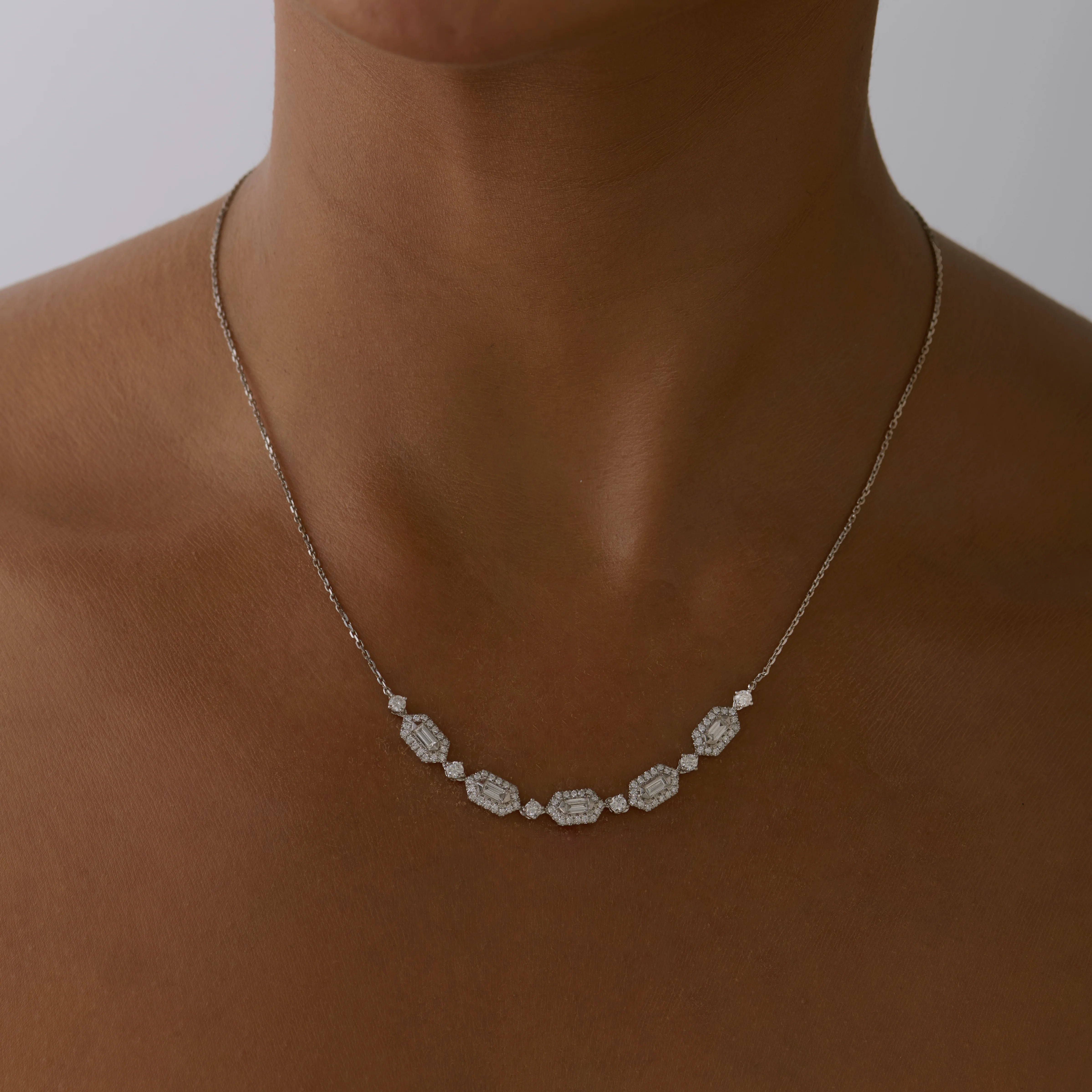 Baguette Cut Halo Station Pendant