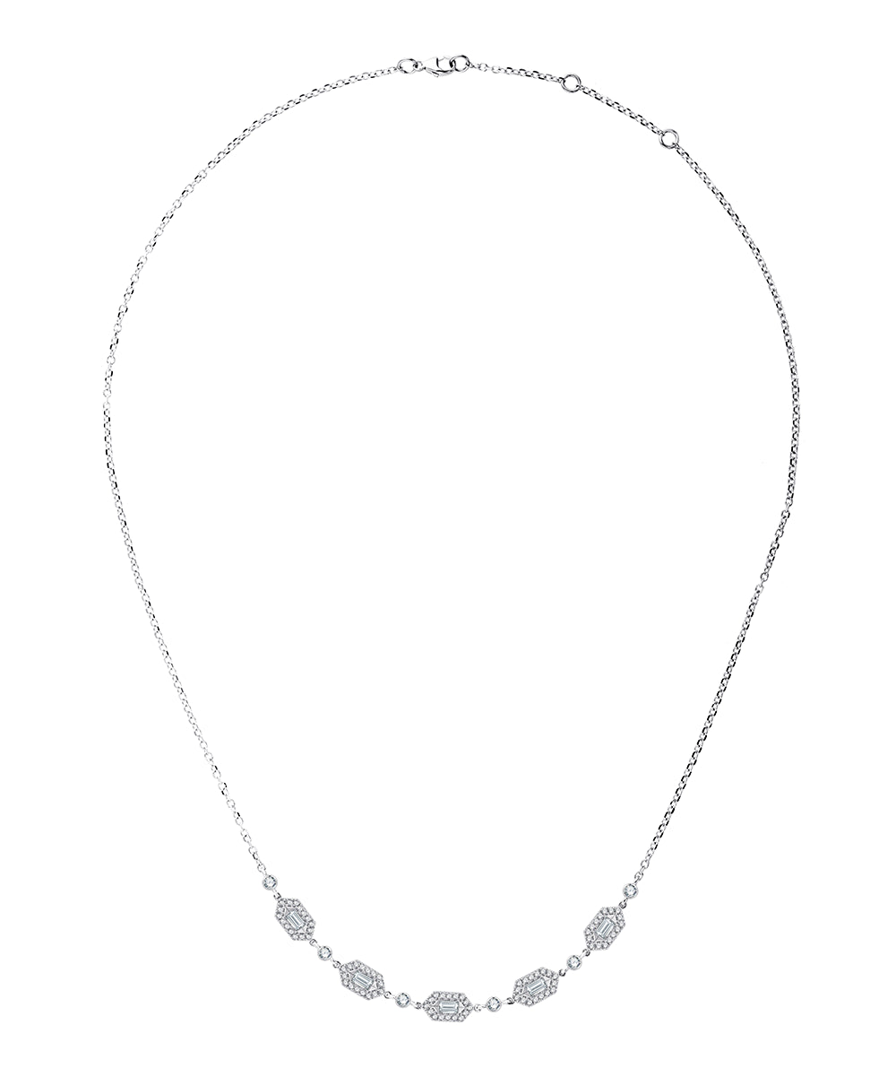 Baguette Cut Halo Station Pendant