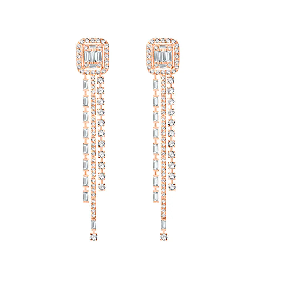 Baguette Cut Halo Tassel Earings