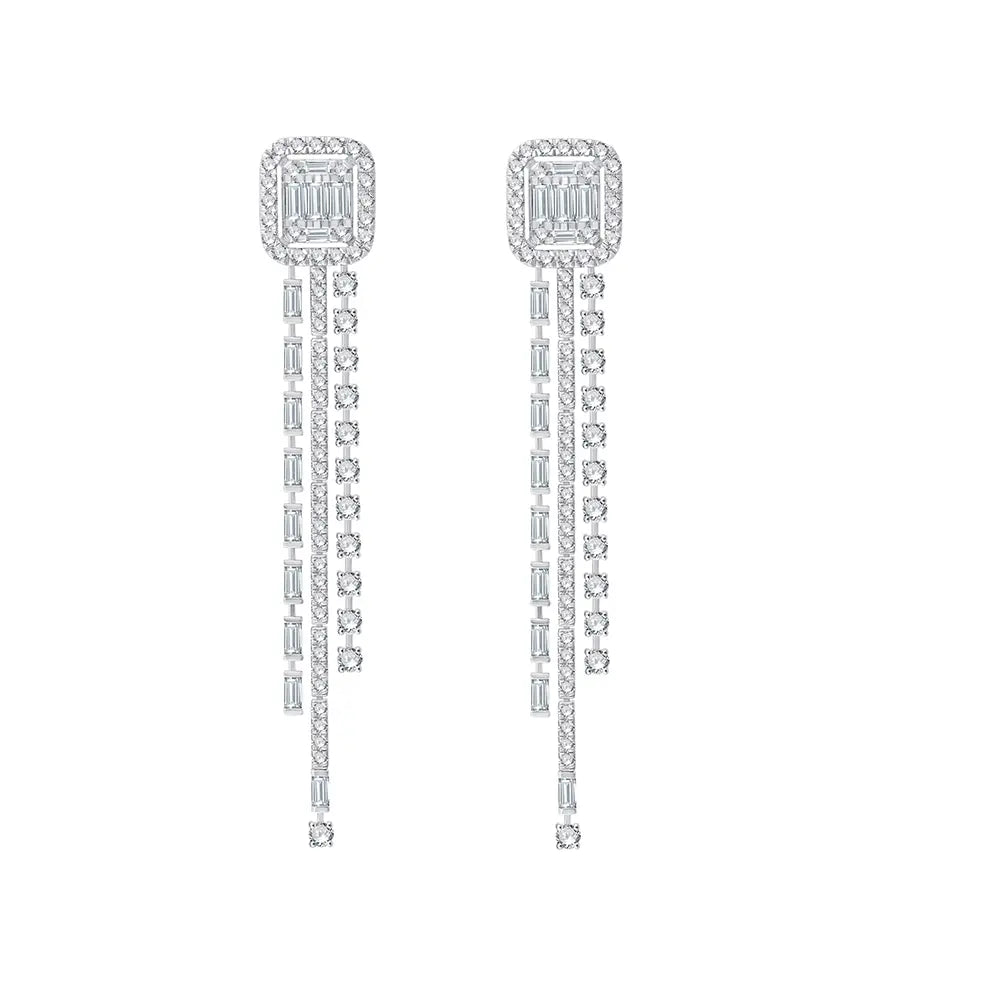 Baguette Cut Halo Tassel Earings