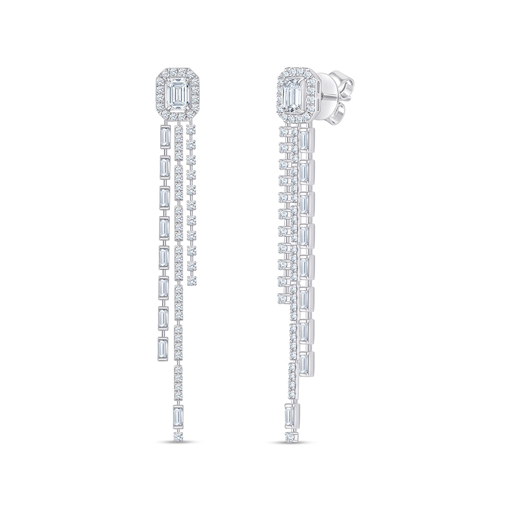 Baguette Cut Halo Tassel Earings