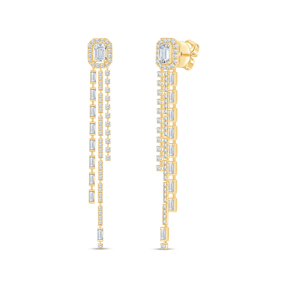 Baguette Cut Halo Tassel Earings
