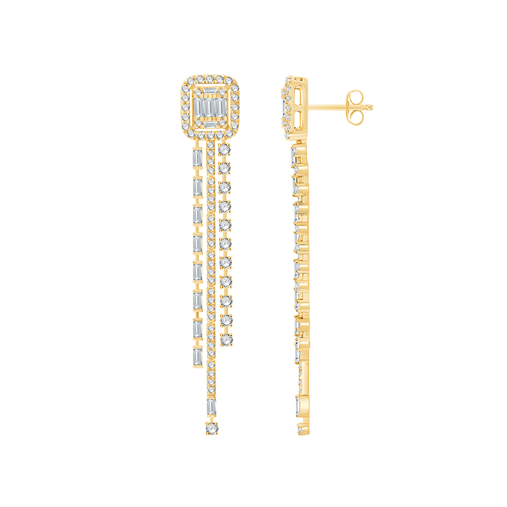 Baguette Cut Halo Tassel Earings
