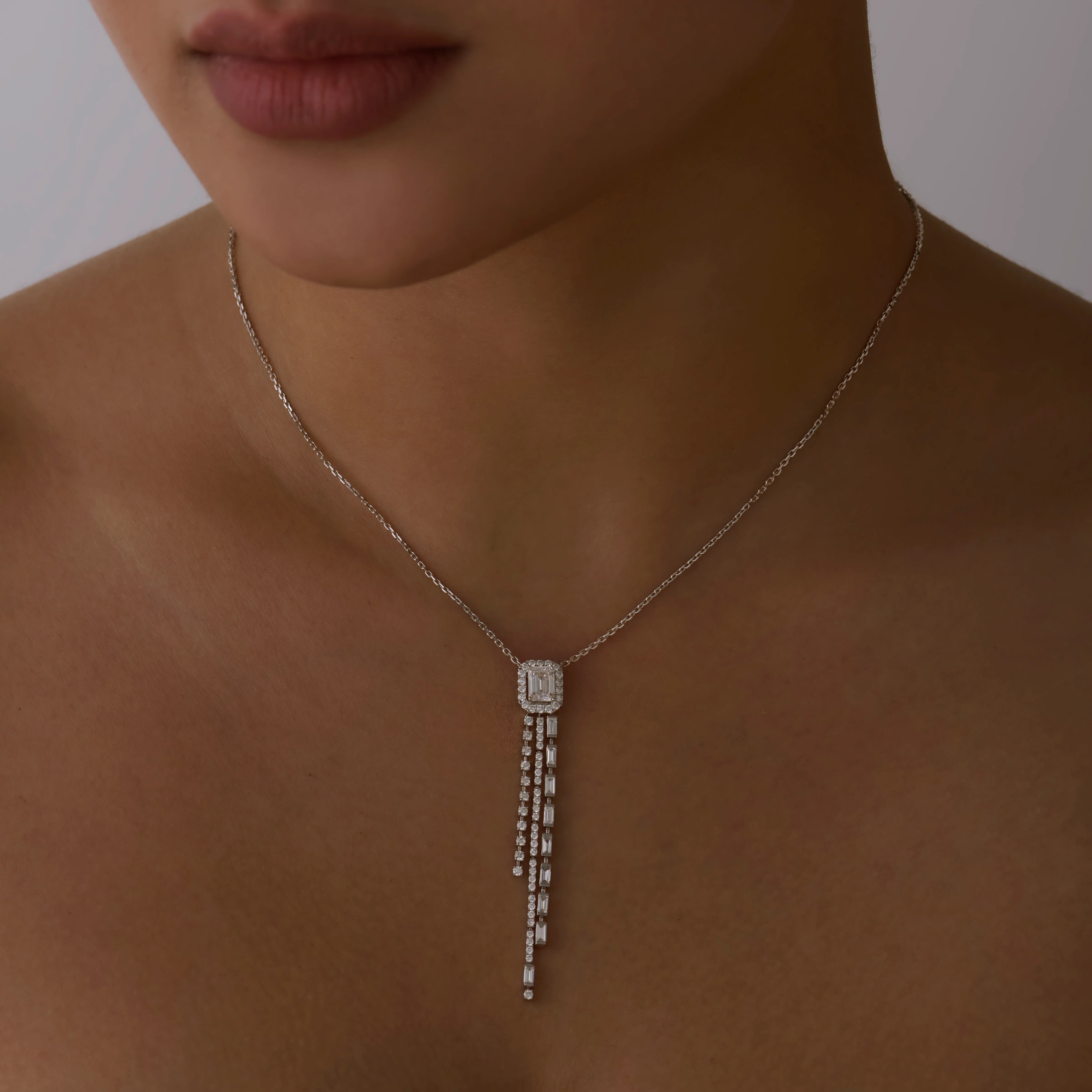 Baguette Cut Halo Tassel Pendant