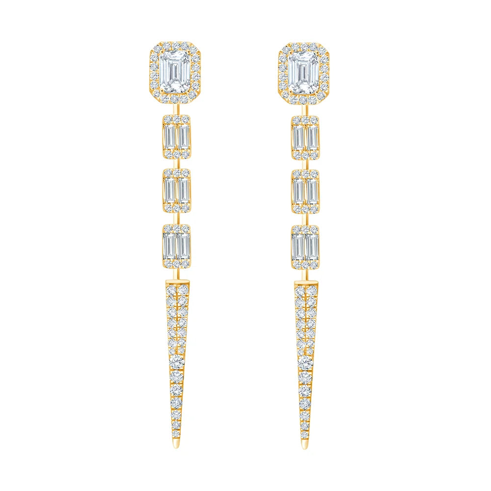 Emerald Cut Halo Drop Earrings