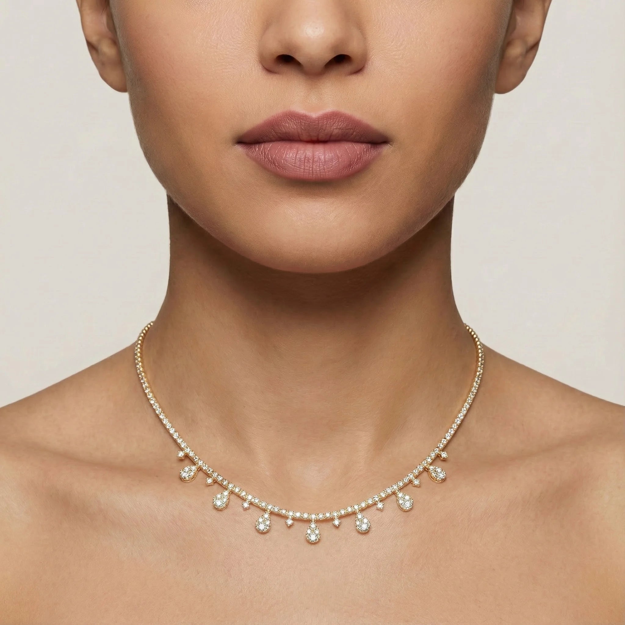 Brilliant Cut Pear Cluster Station Necklace