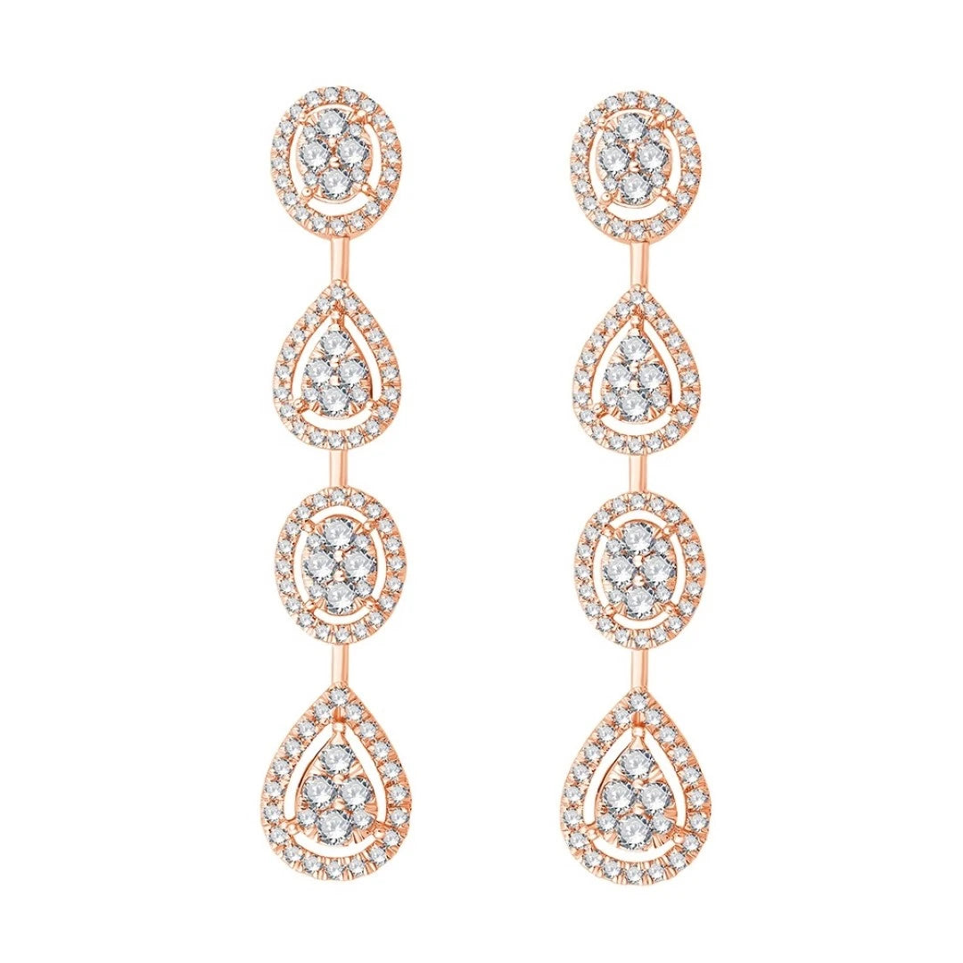 Mixed Cluster Halo Drop Earrings