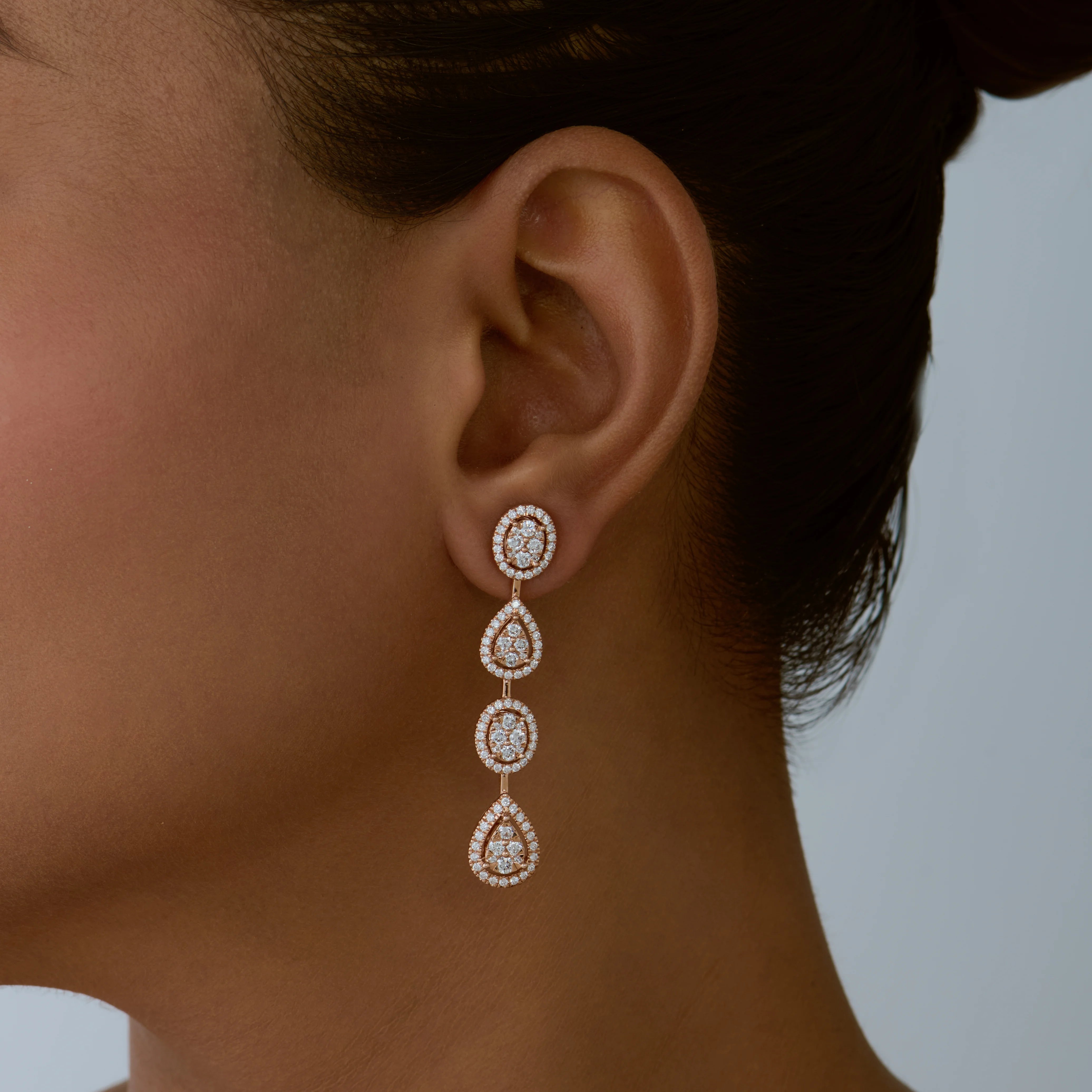 Mixed Cluster Halo Drop Earrings
