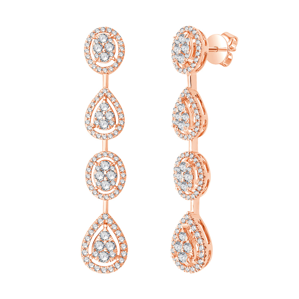 Mixed Cluster Halo Drop Earrings