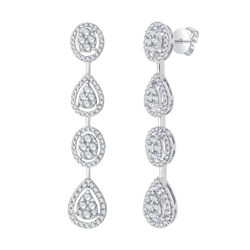 Mixed Cluster Halo Drop Earrings