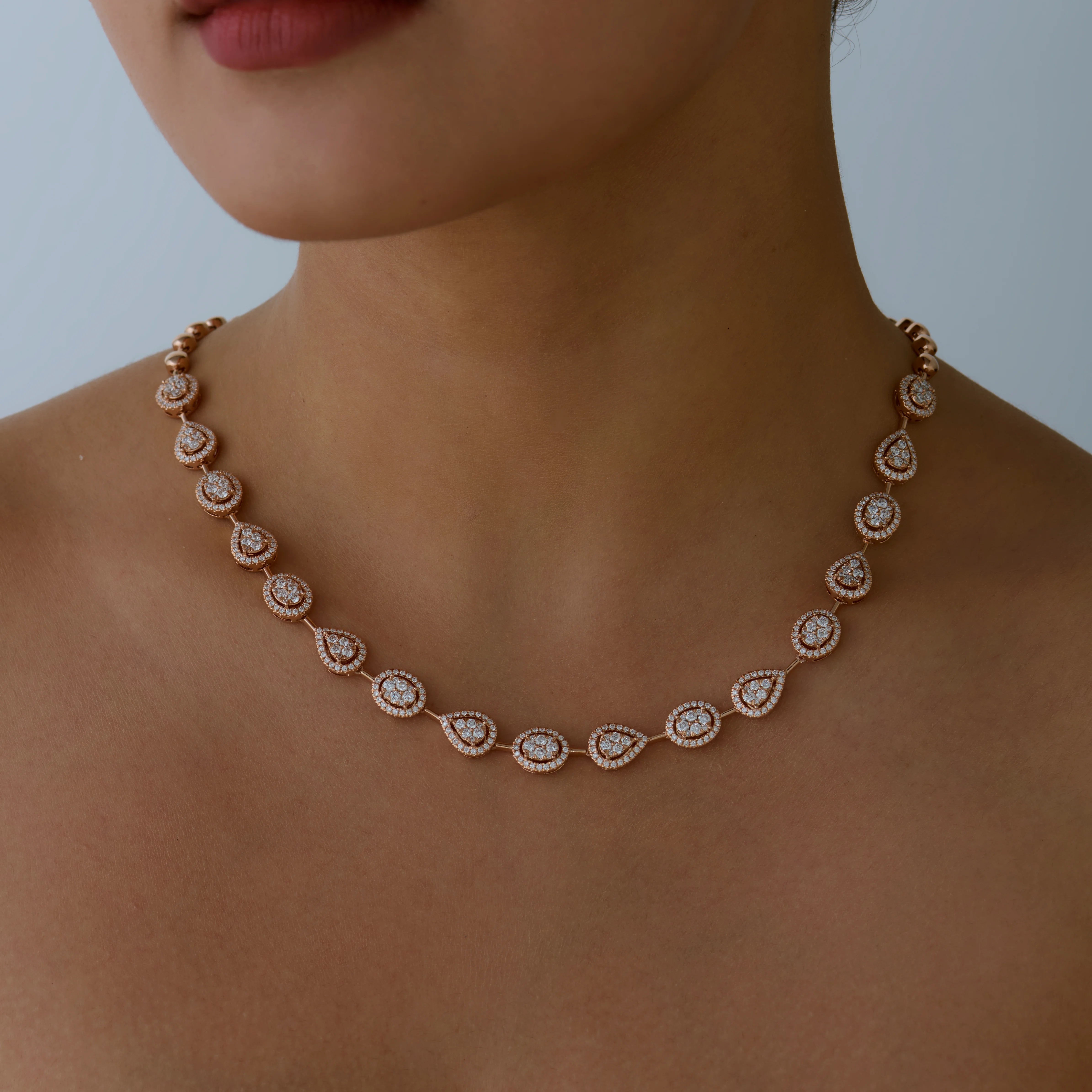 Mixed Cluster Halo Tennis Necklace