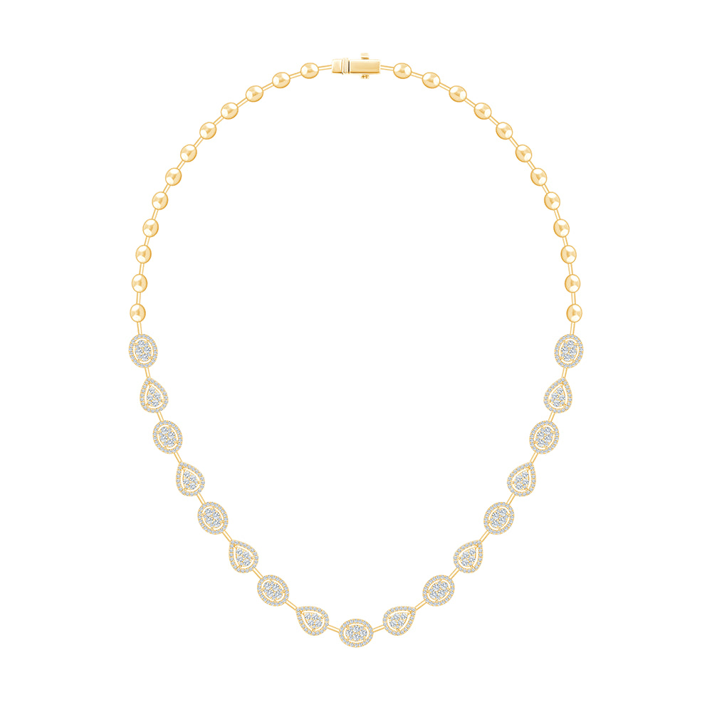 Mixed Cluster Halo Tennis Necklace