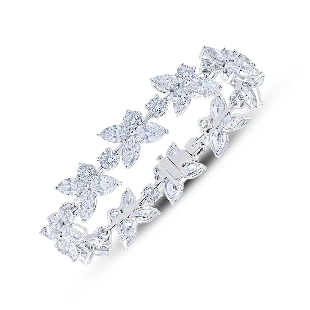 Mixed Cut Floral Bridal Tennis Bracelet