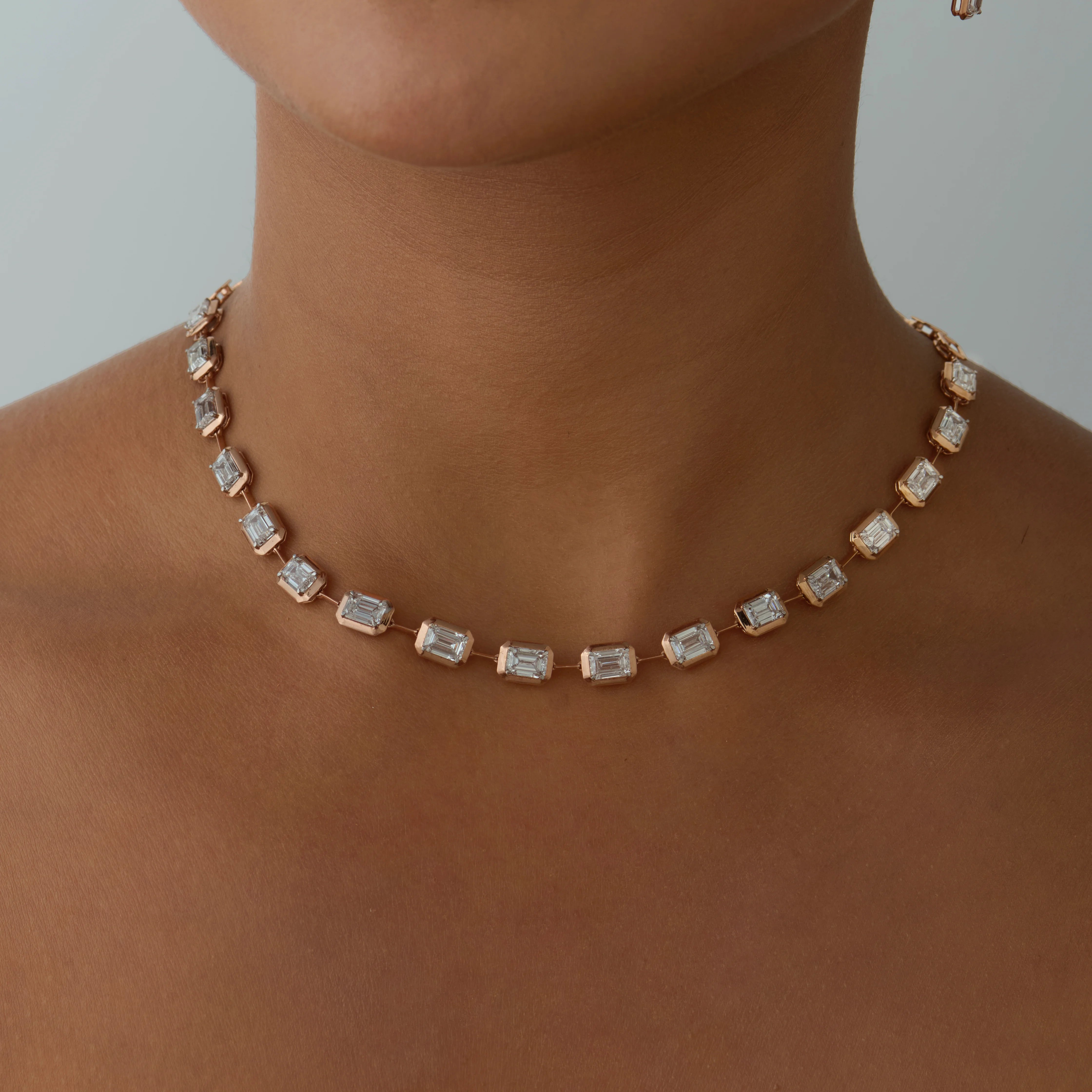 Emerald Cut Station Tennis Necklace