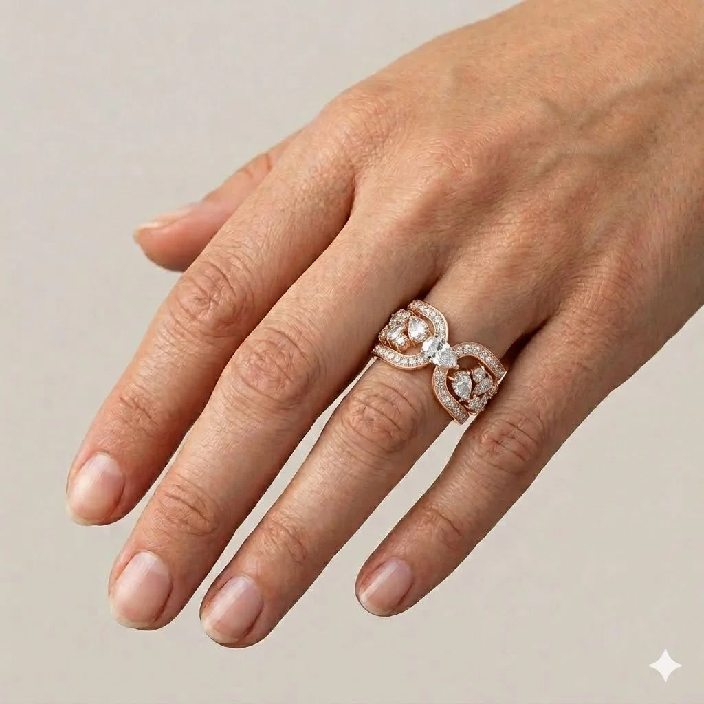 Pear Cut Open Curved Motif Ring