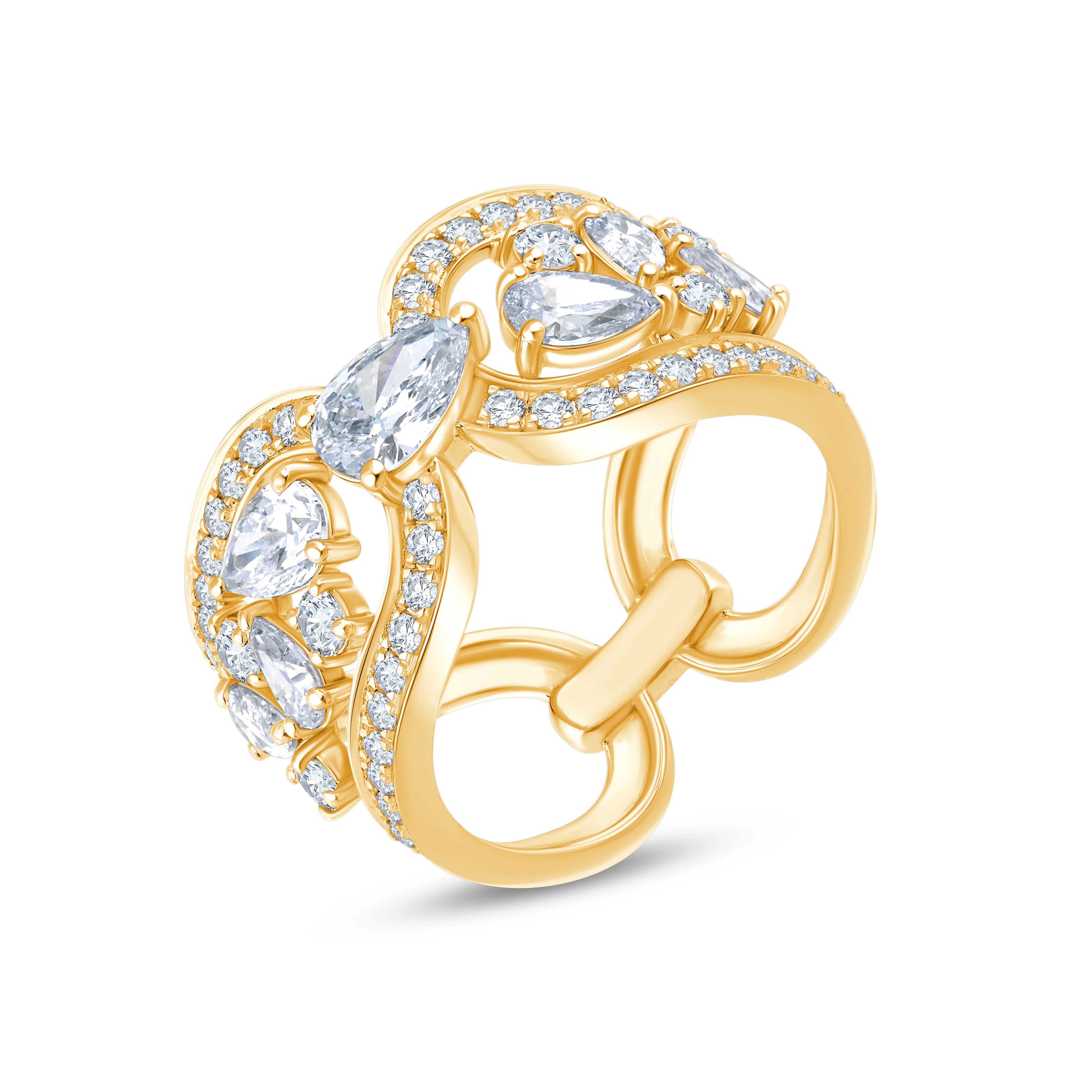 Pear Cut Open Curved Motif Ring