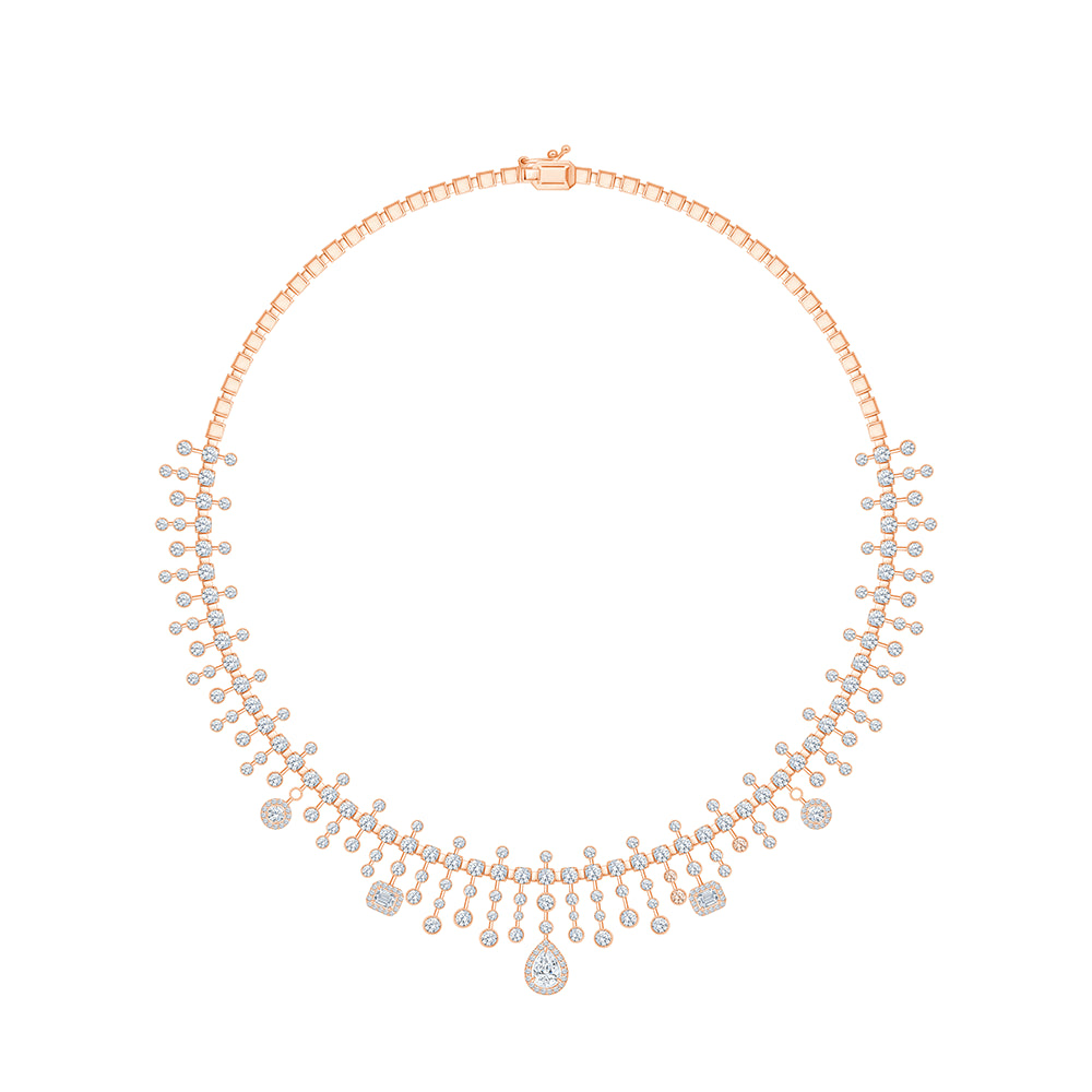 Mixed Cut Drop Diamond Bridal Necklace