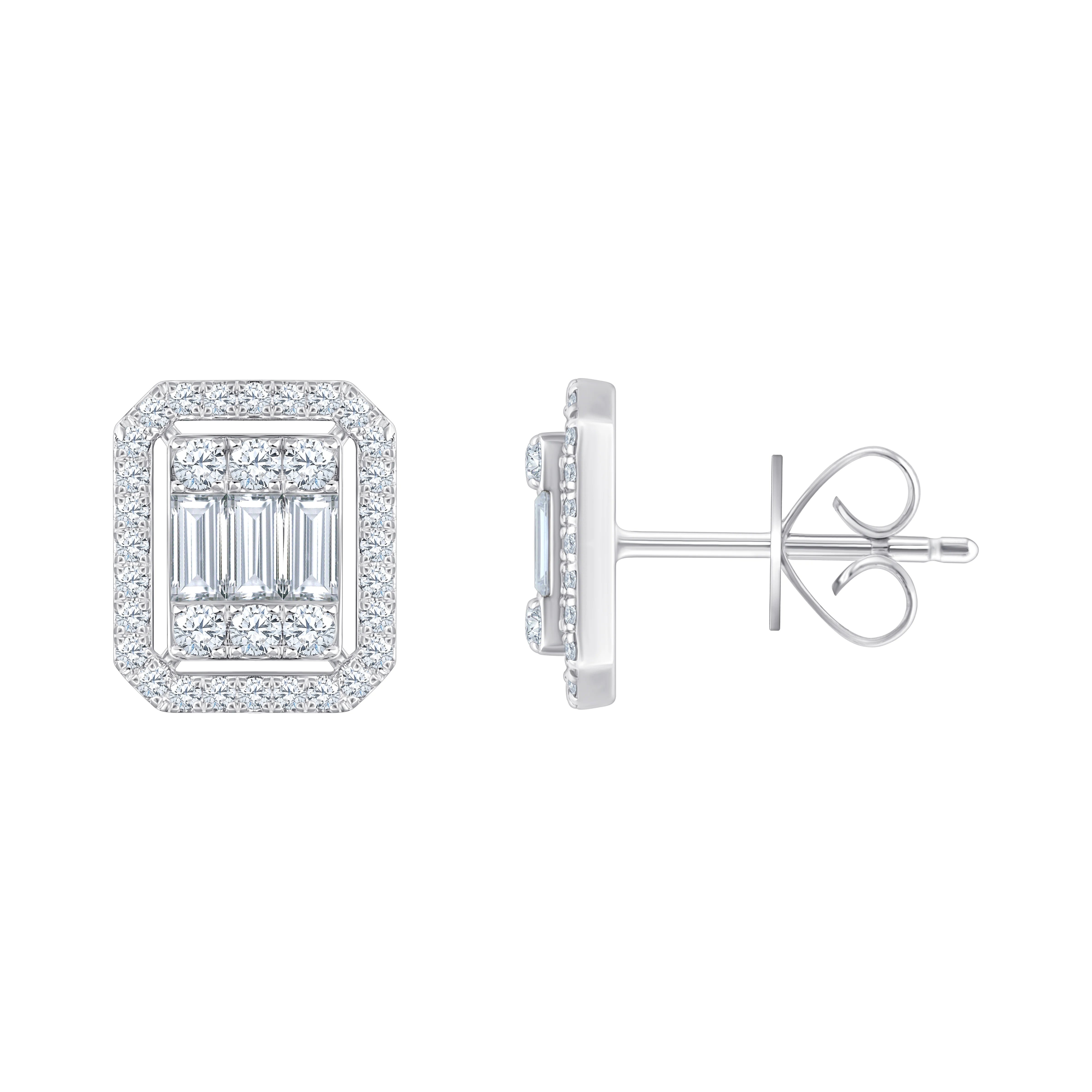 Baguette Cluster Halo Stud Earrings
