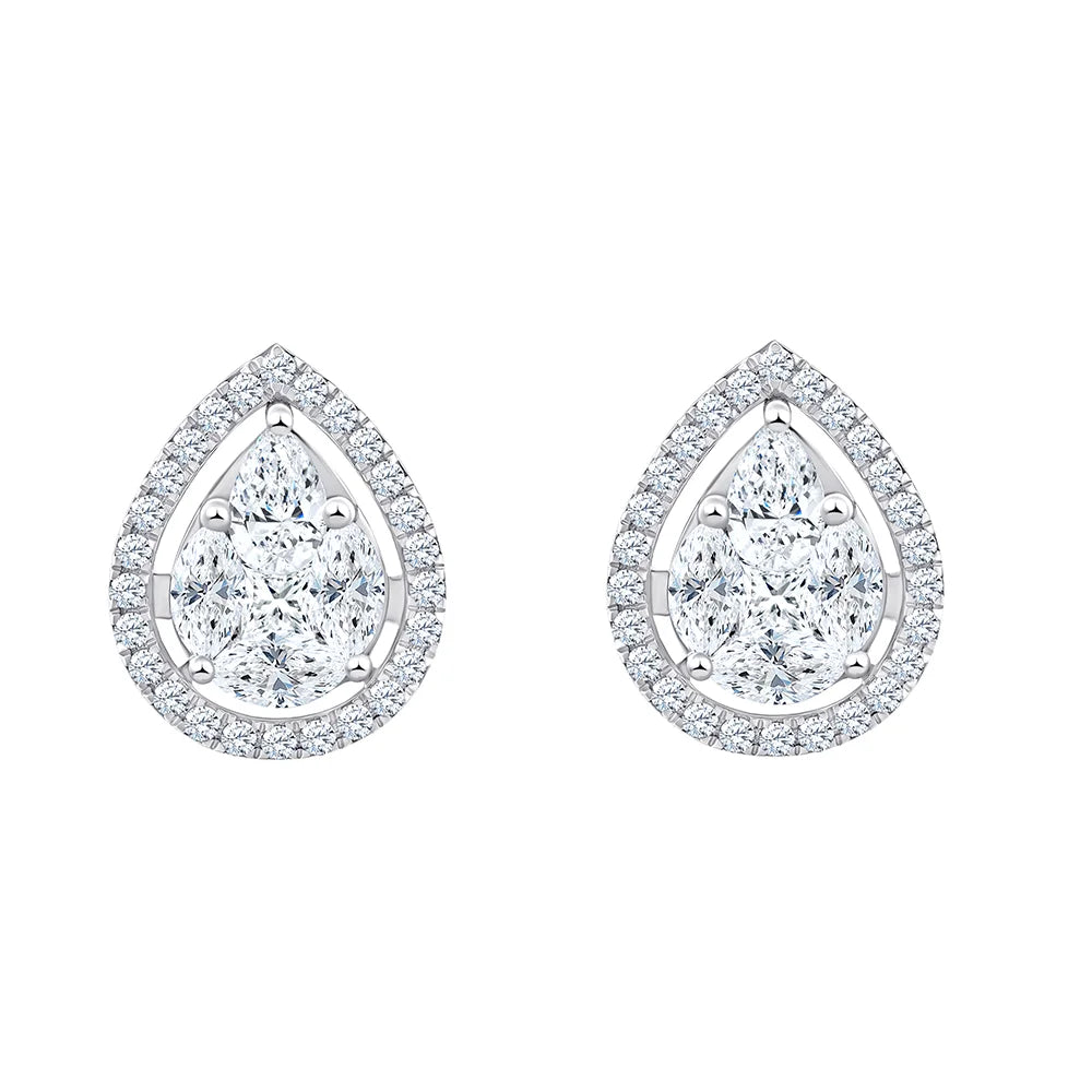 17 Carat Pear Cluster Halo Stud Earrings