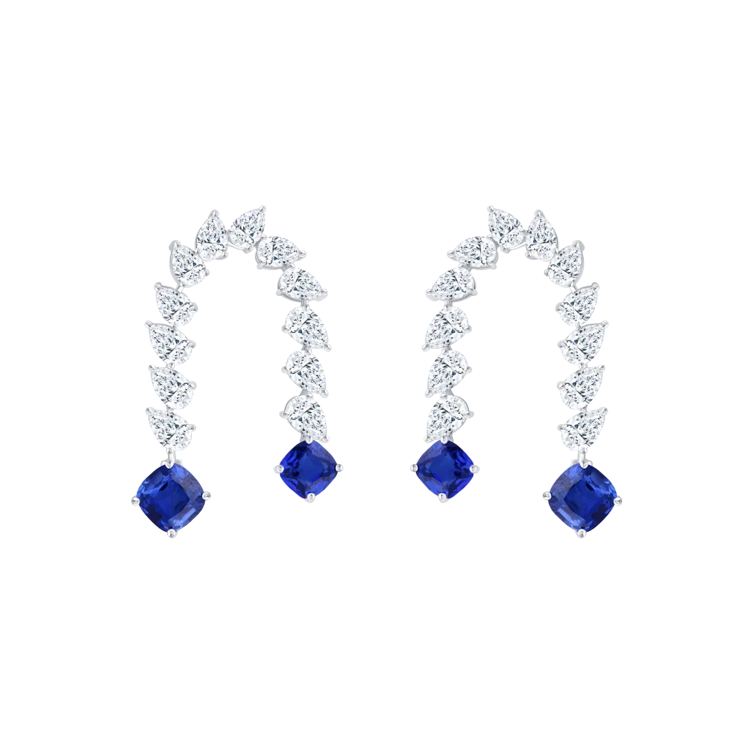 Semi-Precious Sapphire Dual Drop Earrings