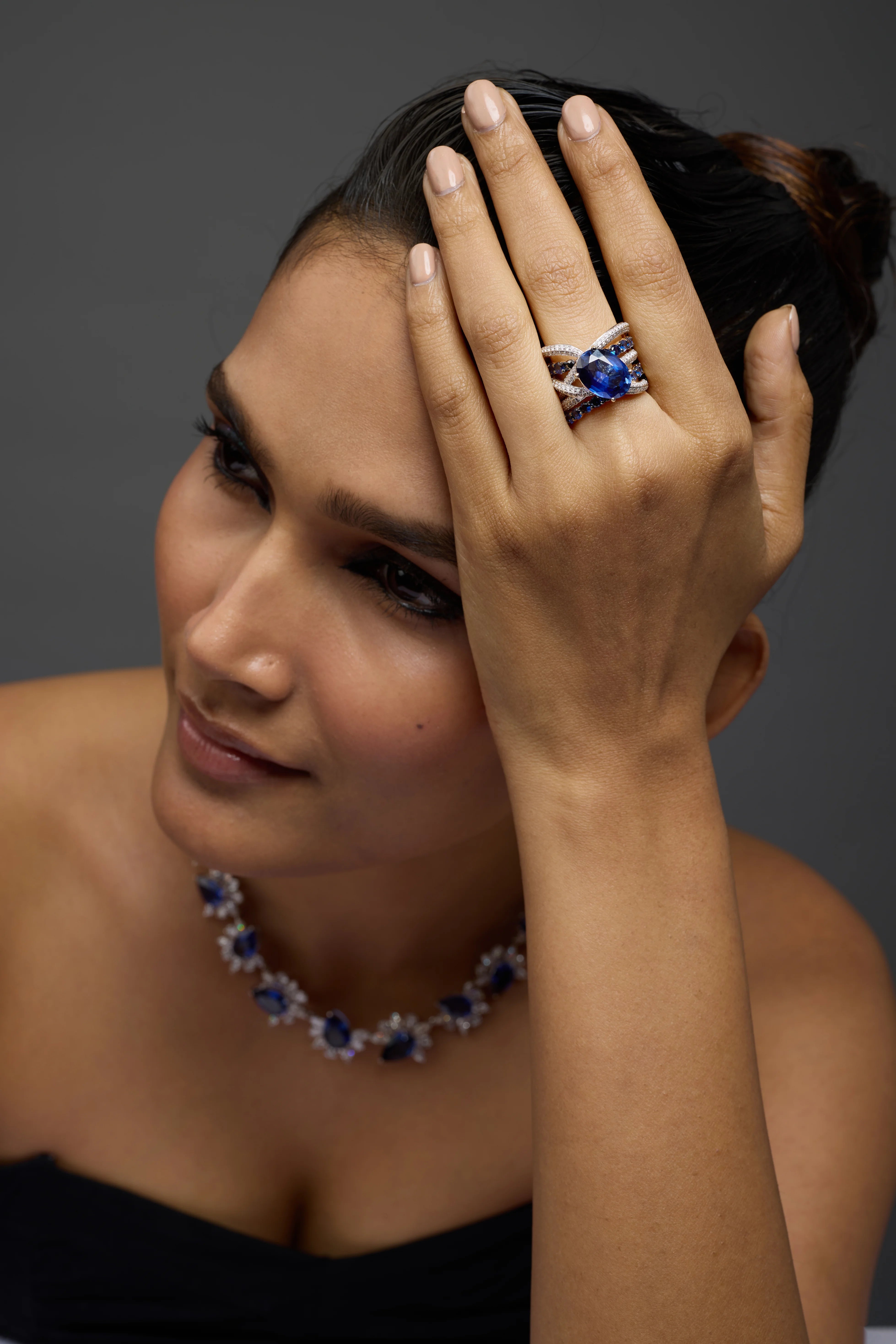 Pear Cut SemiPrecious Sapphire Half Eternity Necklace