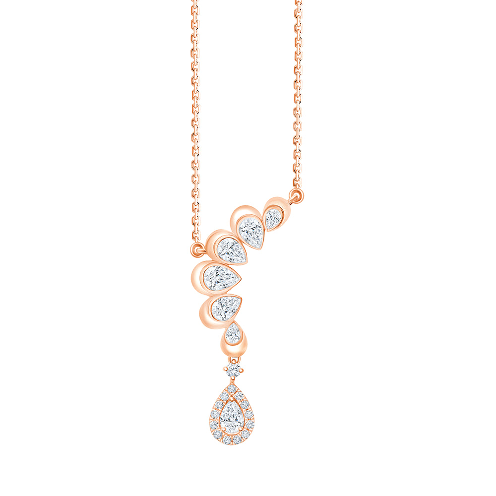 Pear Cut Curved Halo Drop Pendant