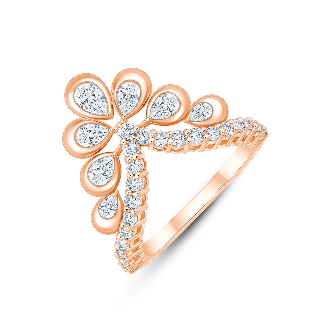 Pear Cut Floral V-Shape Cocktail Ring